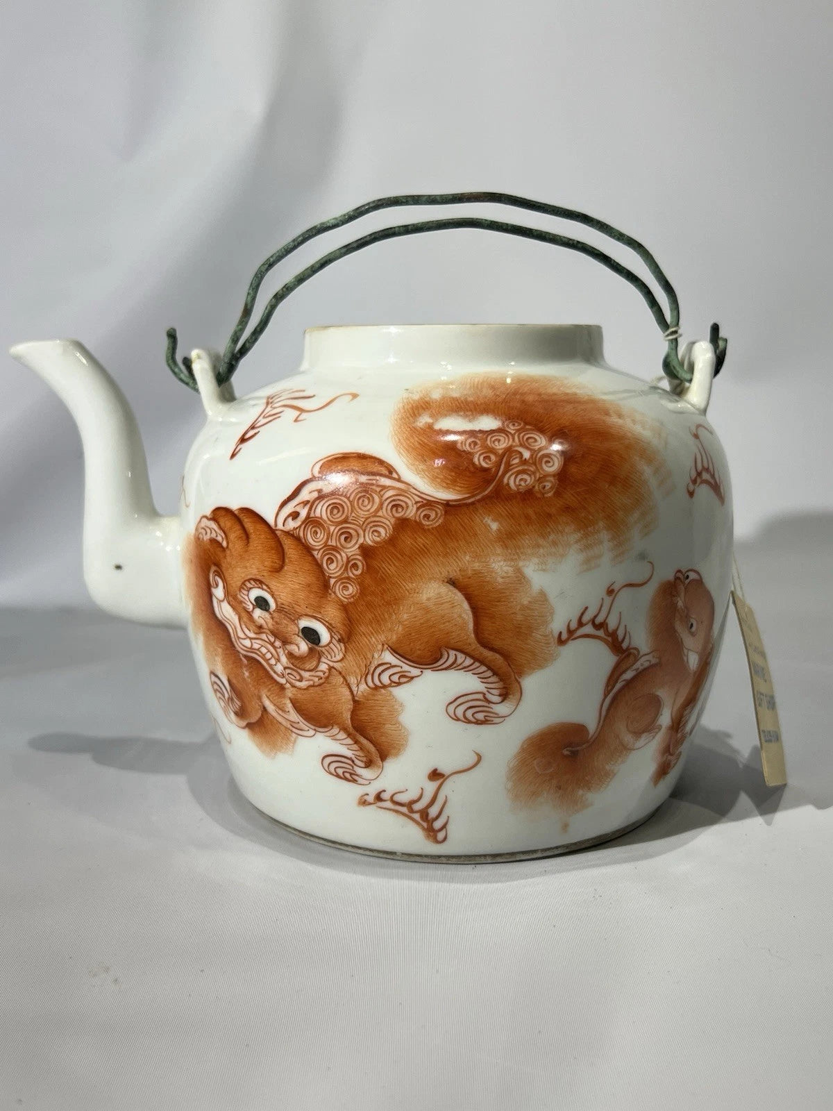 Antique 19th Century Chinese Enamel Foo Dog Famille Rose Teapot Qing Dynasty