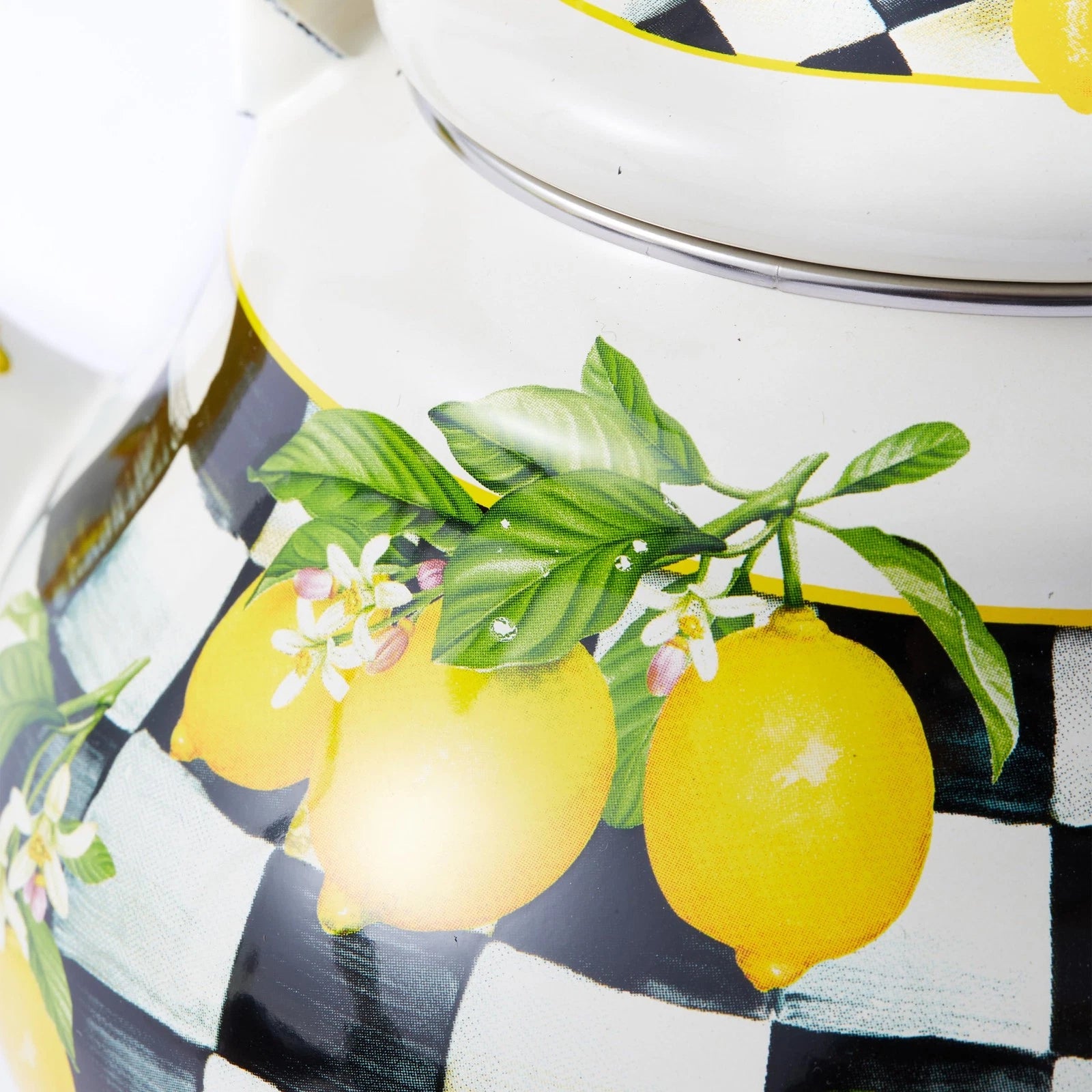 Checkered Tea Kettle with Lemon Pattern – 2 Quart Enamel Stovetop Teapot for ...