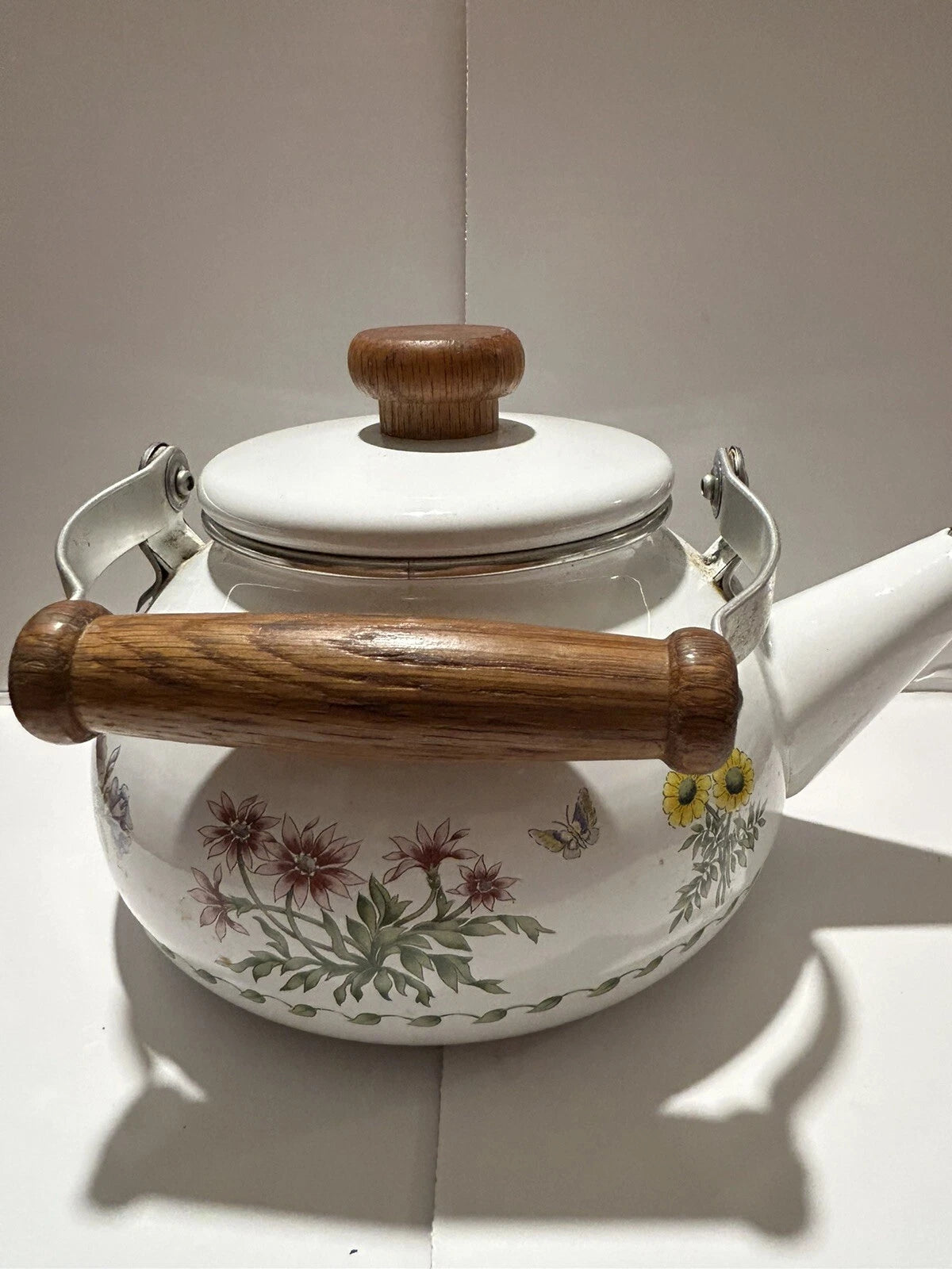 Kamenstein Tea Kettle Vintage Flower Pot Decorative Cap And handle Coffee Enamel | eBay