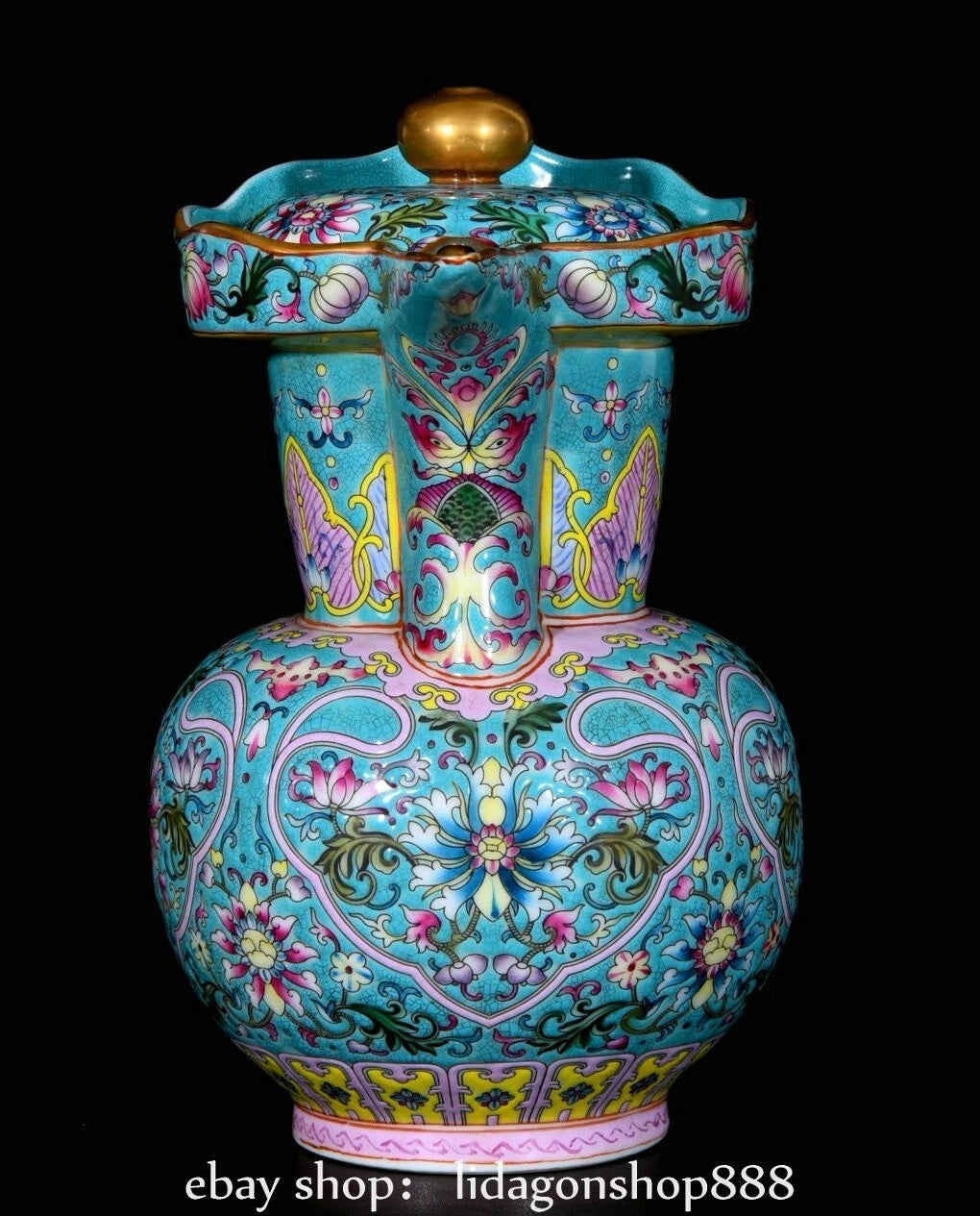 9" Yongzheng Marked Enamel Porcelain Gilt Flower Leaf Pattern Wine Tea Pot | eBay