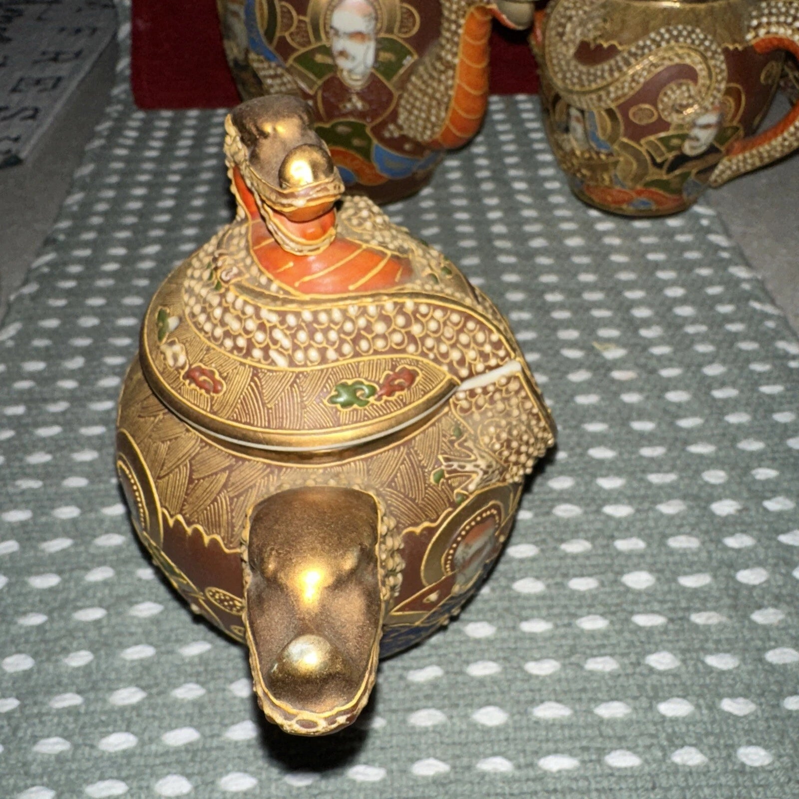 ANTIQUE 17 JAPANESE SATSUMA TEA SET PORCELAIN DRAGON-WARE MORIAGE RAISED ENAMEL | eBay