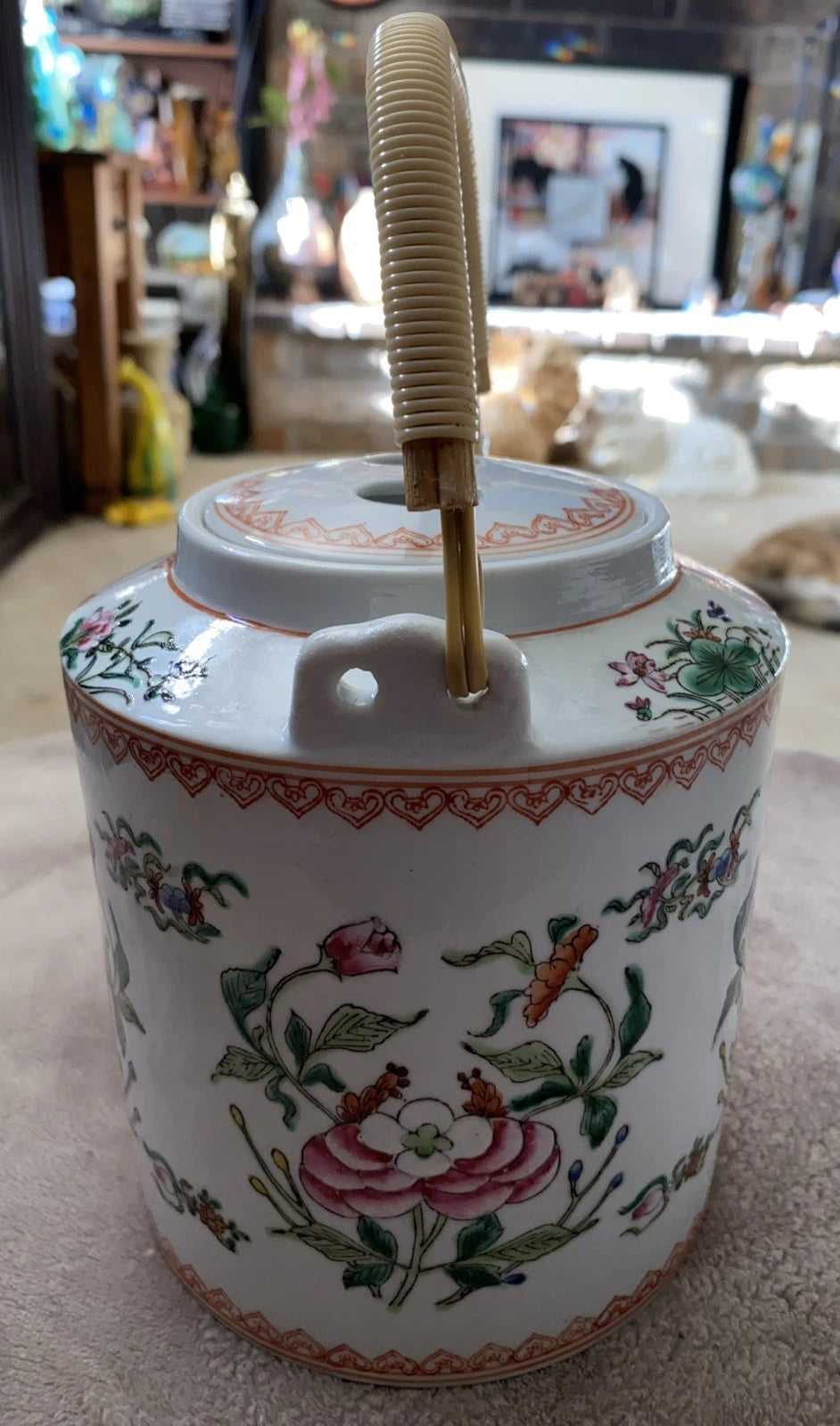 Antique Chinese Enameled Famille Rose Porcelain Teapot W/Floral Design