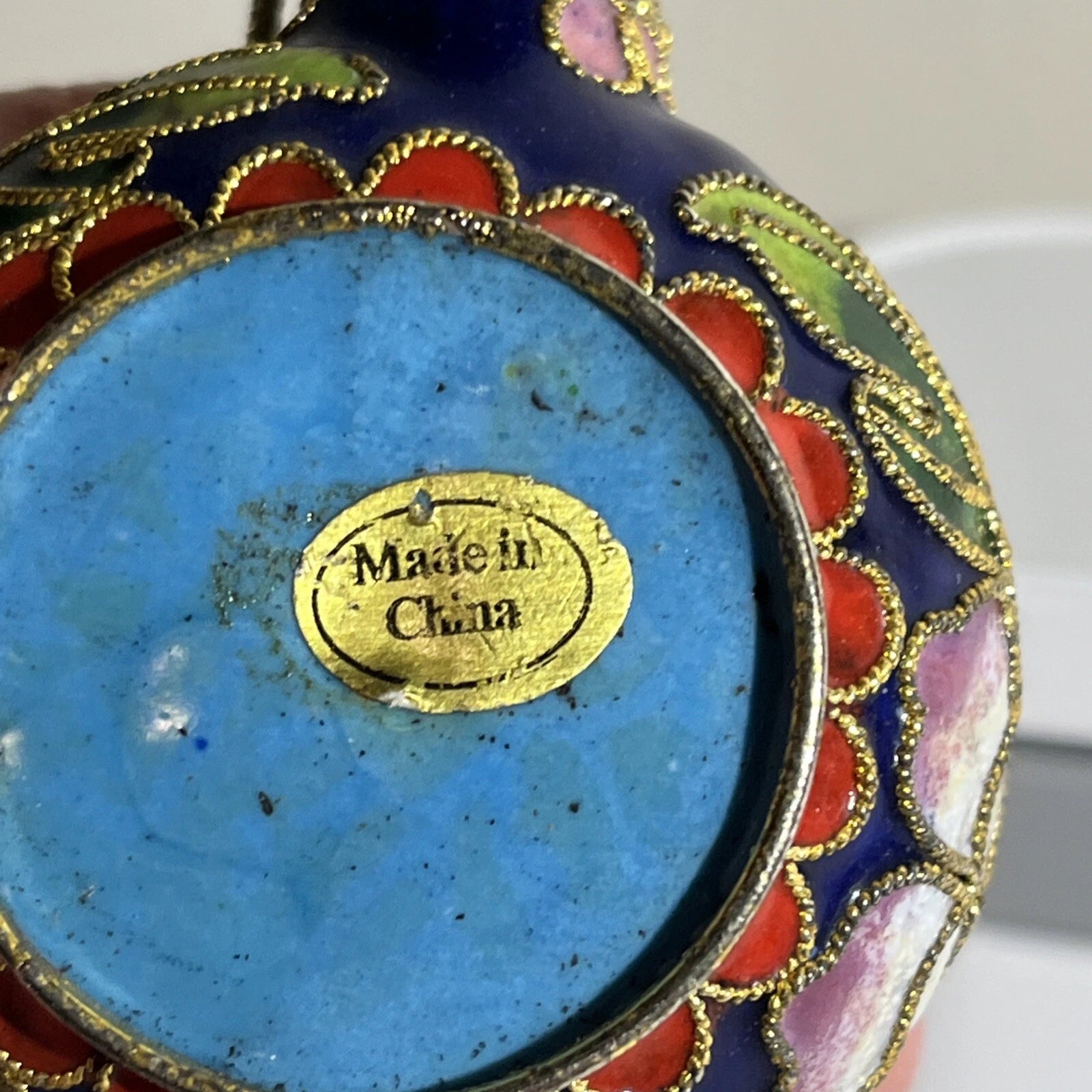 Mini Chinese Cloisonné Enameled Floral Glaze Cobalt Blue Teapot 3.5” L - 2" H