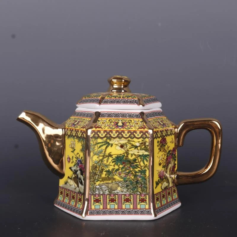 Chinese Qing Qianlong Yellow Enamel Porcelain Flowers Birds Pattern Teapot 4.30" | eBay