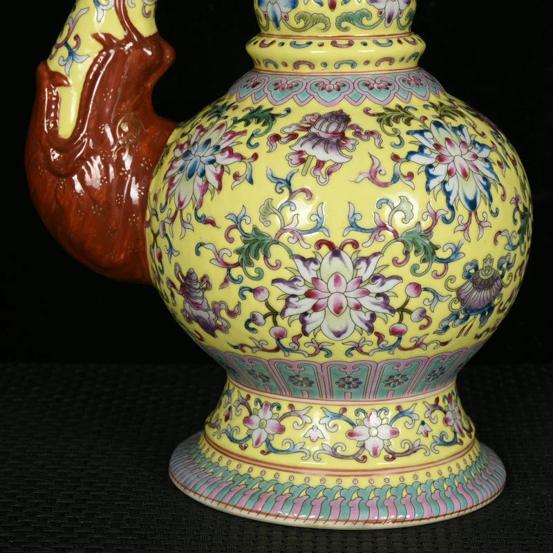 9.1" Old dynasty Porcelain qianlong mark colour enamels Eight treasures Teapot