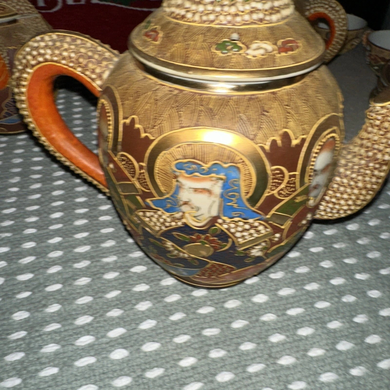 ANTIQUE 17 JAPANESE SATSUMA TEA SET PORCELAIN DRAGON-WARE MORIAGE RAISED ENAMEL | eBay