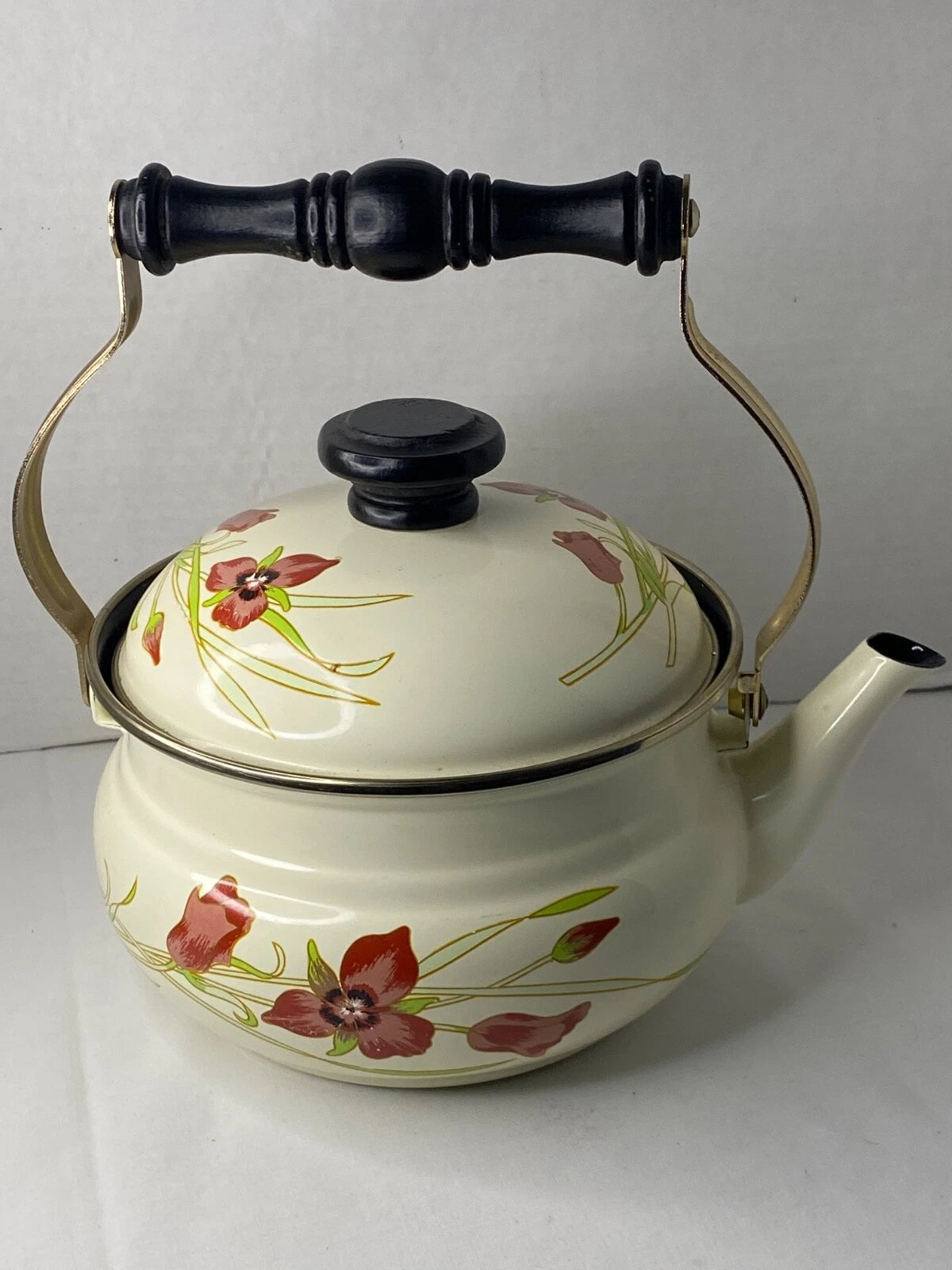 Gailstyn-Sutton Tea Pot Kettle Jardine Collection MCM Floral Enamel 1981 Japan