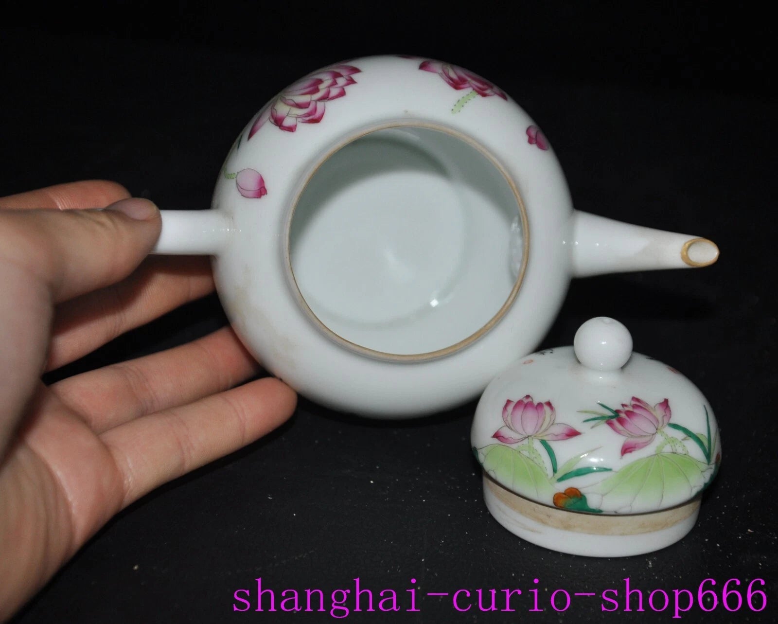 5.6"Qing Dynasty Qianlong enamel porcelain flowers text Tea set Teapot statue