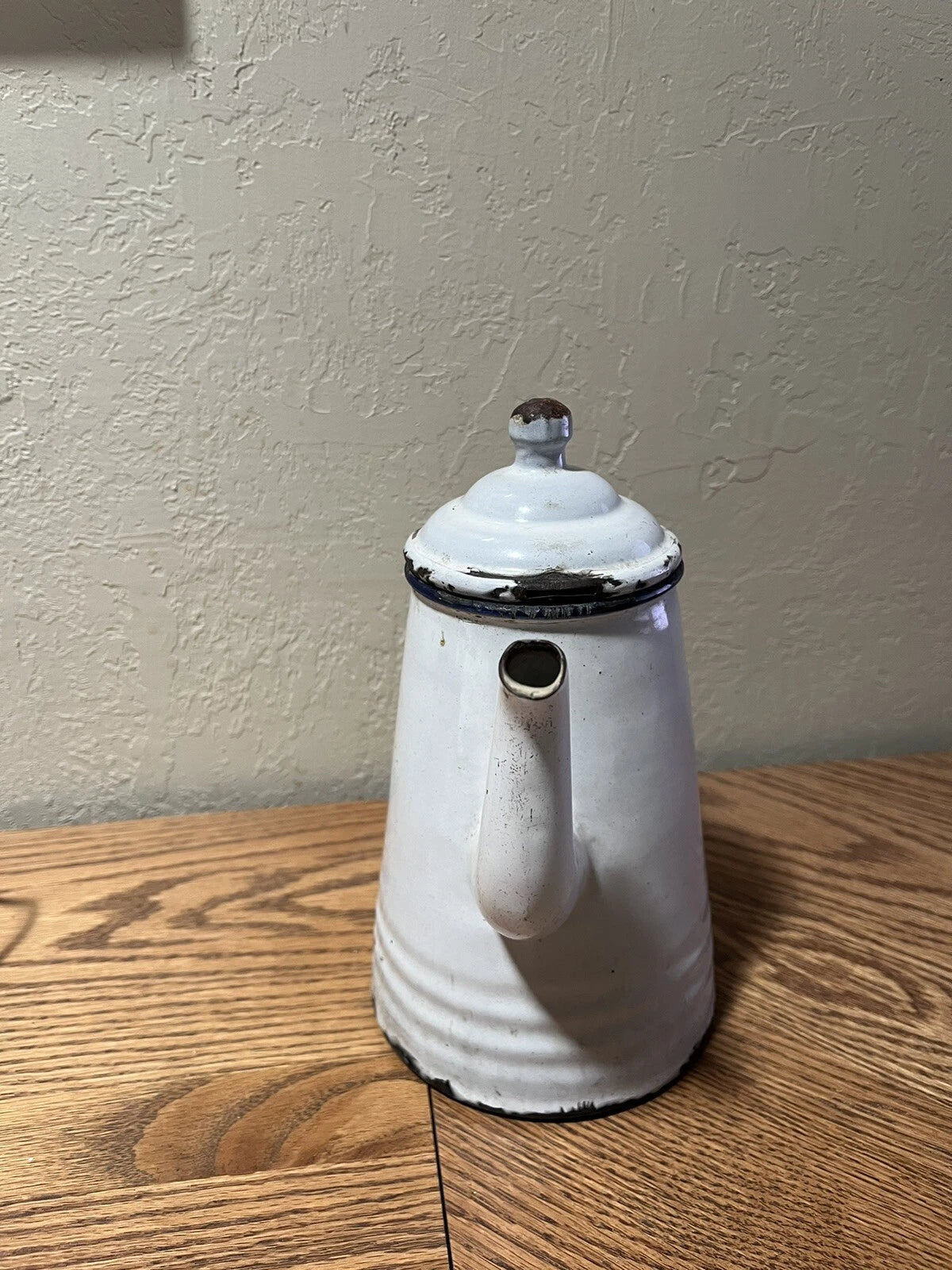 Antique white enamel 9" (with lid) tea pot