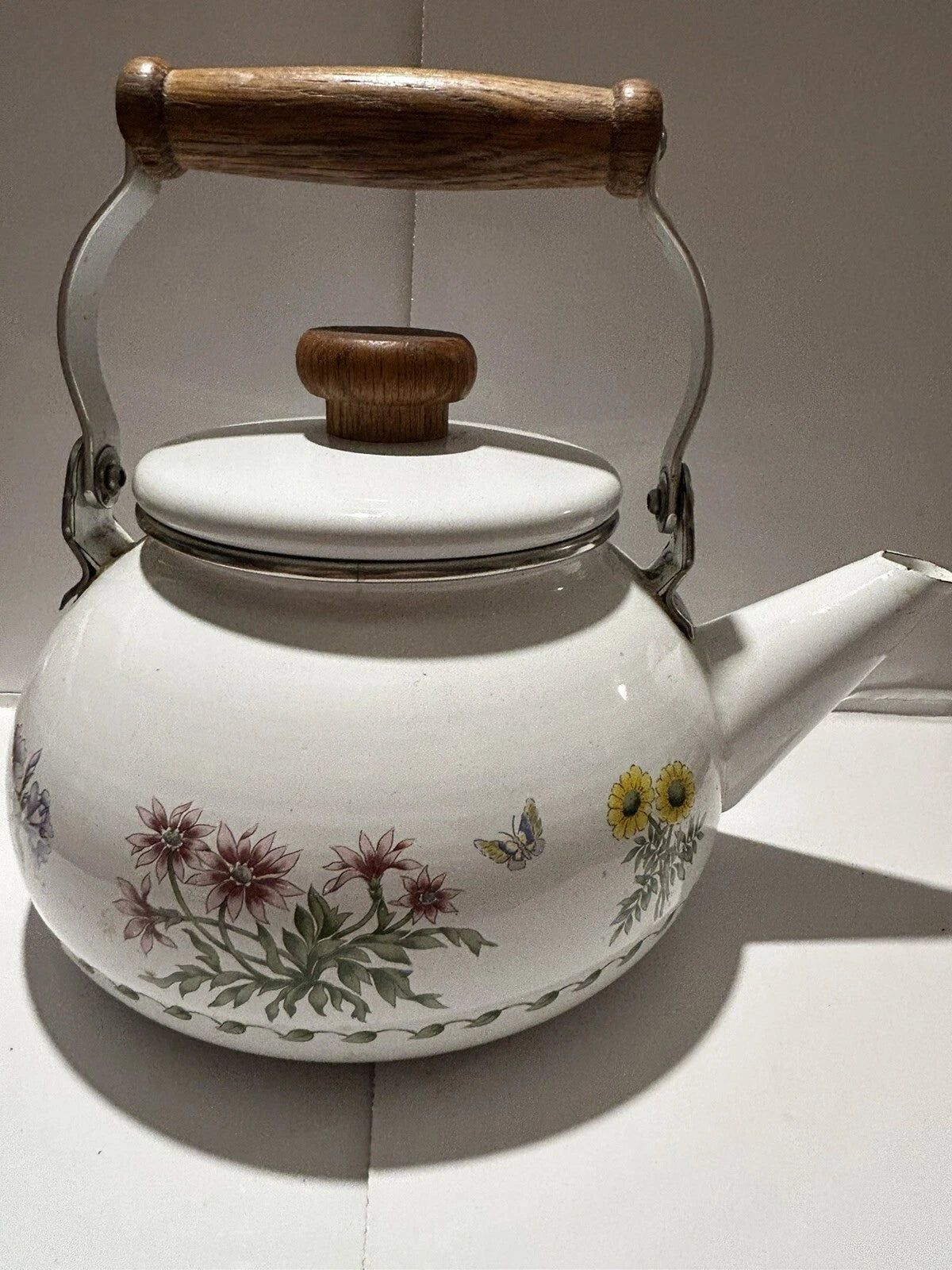 Kamenstein Tea Kettle Vintage Flower Pot Decorative Cap And handle Coffee Enamel | eBay