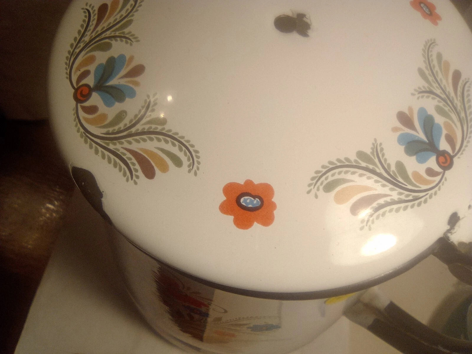 BERGGREN  vintage  enamel DANISH FLORAL TEA COFFEE POT 1960s flowers