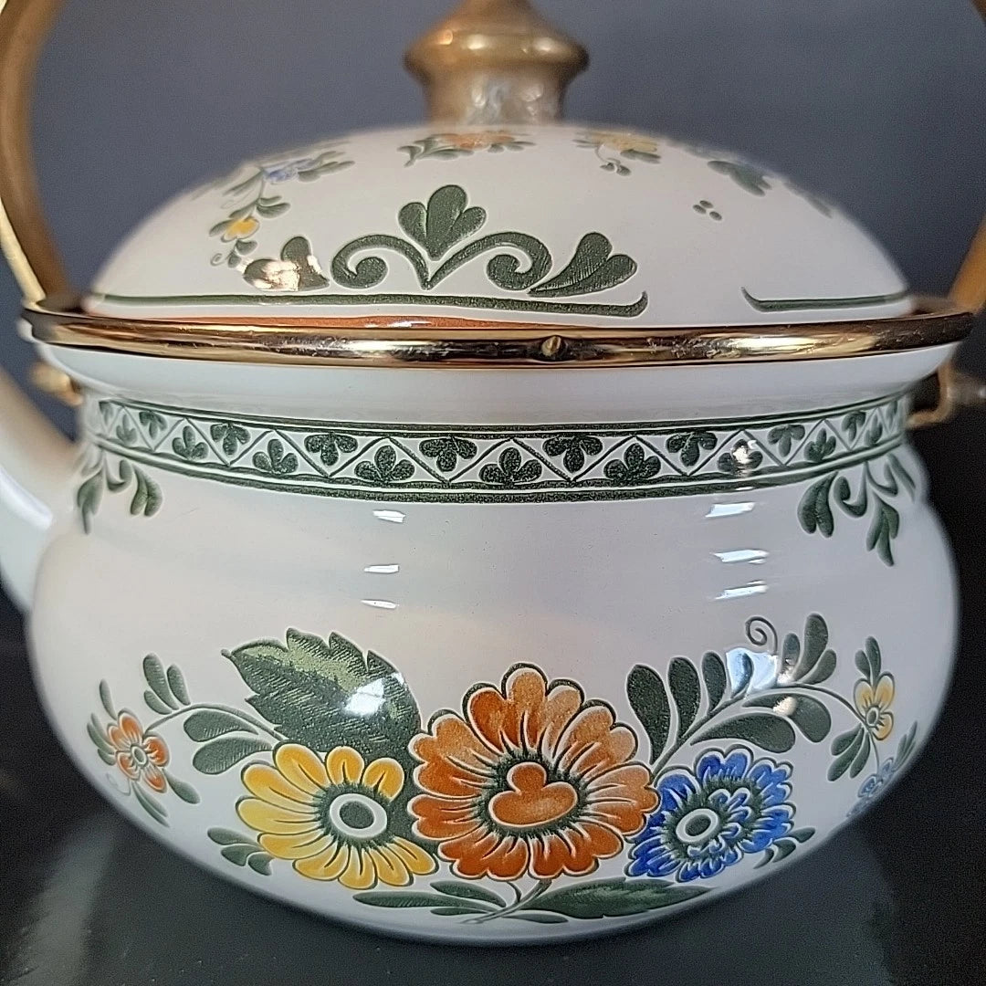 Floral Flowers enamel ware Cottage Grandma Core Asta Teapot Country Orange Blue | eBay