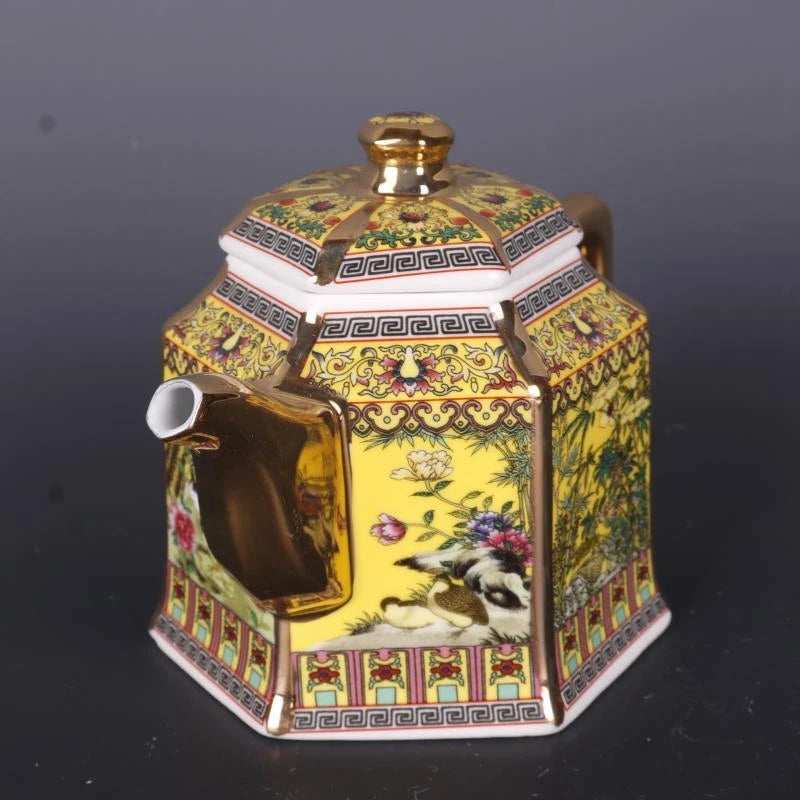 Chinese Qing Qianlong Yellow Enamel Porcelain Flowers Birds Pattern Teapot 4.30" | eBay