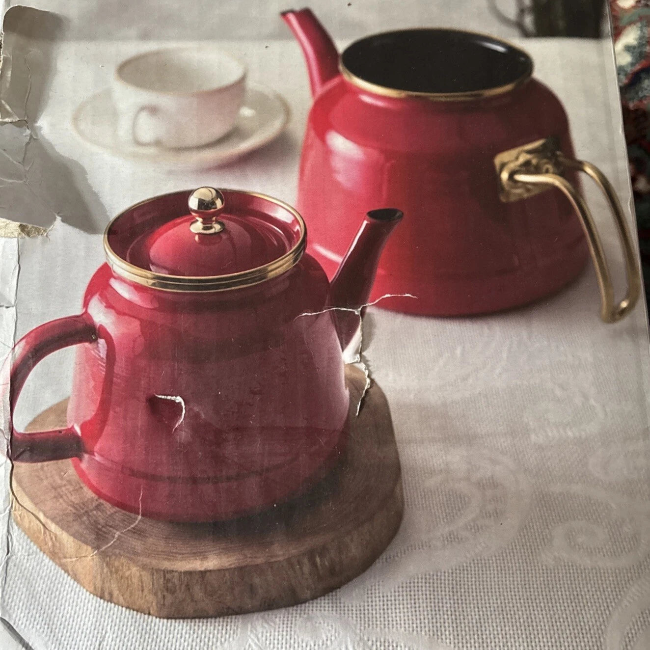 Emsan Troy Retro Red Enamel Turkish Teapot & Lid Set 2 Kettles 3.6 LT Rare NEW