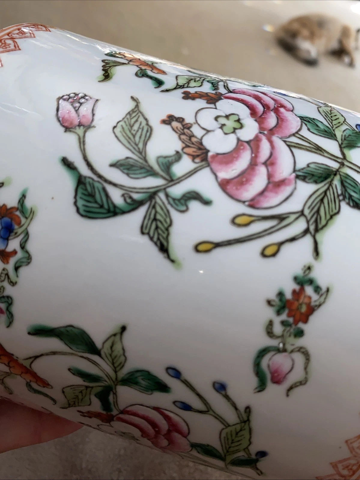 Antique Chinese Enameled Famille Rose Porcelain Teapot W/Floral Design