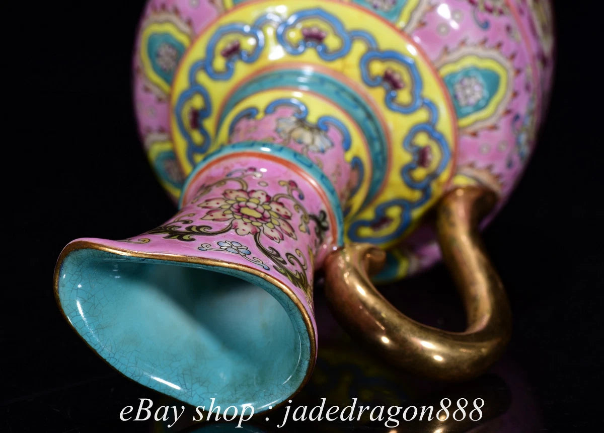 8" Yongzheng Marked Enamel Porcelain Gilt Flower Leaf Pattern Wine Tea Pot | eBay