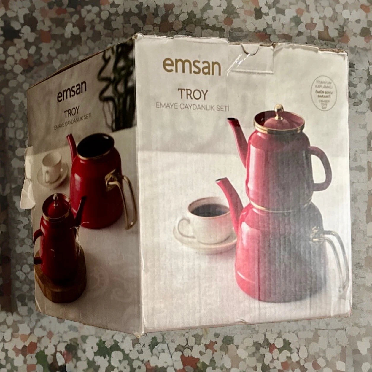 Emsan Troy Retro Red Enamel Turkish Teapot & Lid Set 2 Kettles 3.6 LT Rare NEW