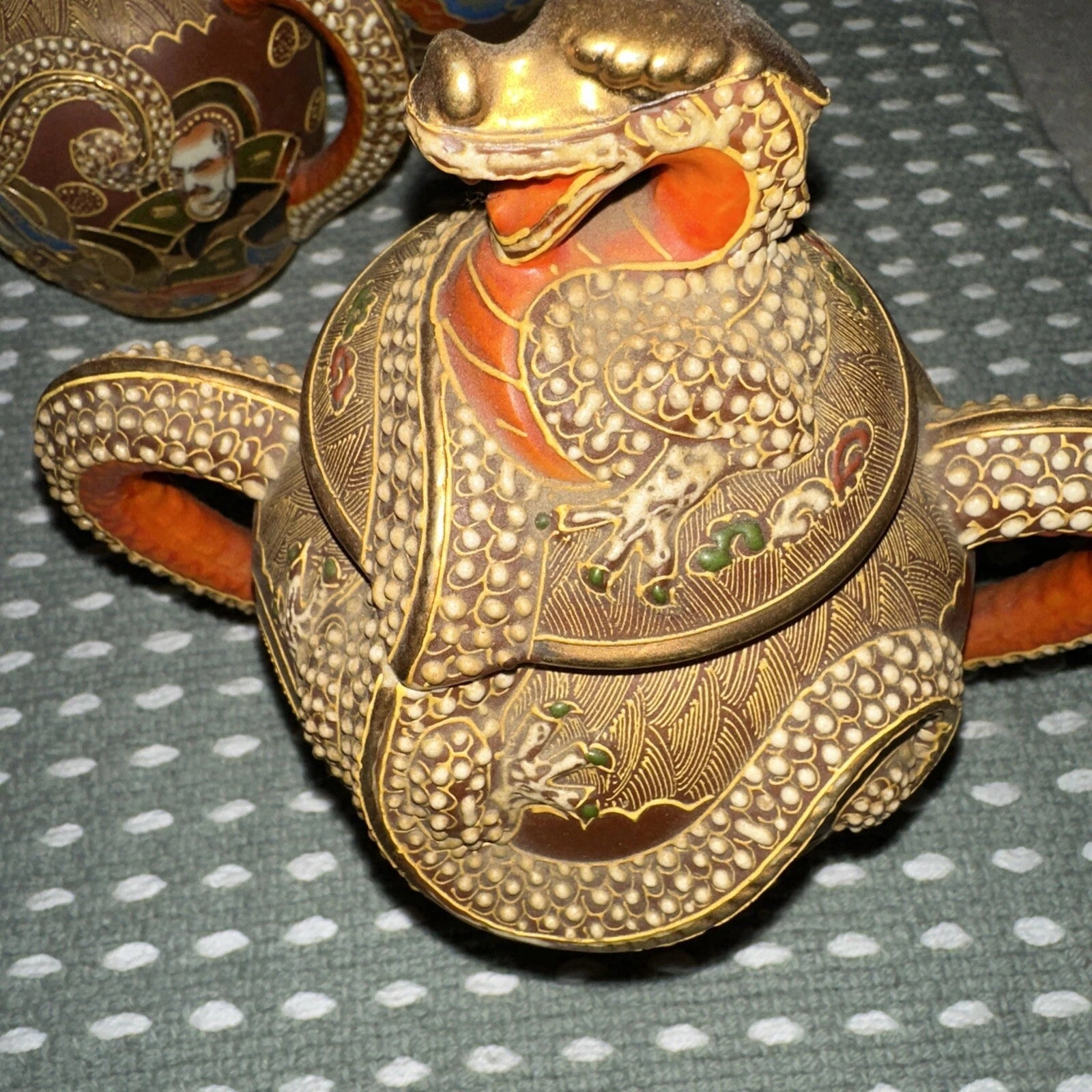 ANTIQUE 17 JAPANESE SATSUMA TEA SET PORCELAIN DRAGON-WARE MORIAGE RAISED ENAMEL | eBay