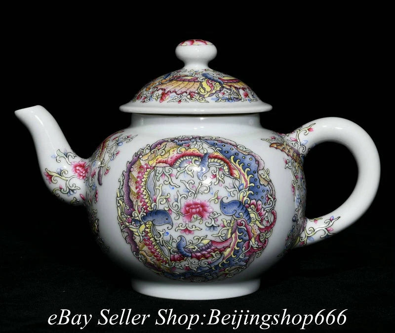 7.6" Yongzheng Marked Chinese Colour enamels Porcelain Butterfly Teapot Kettle