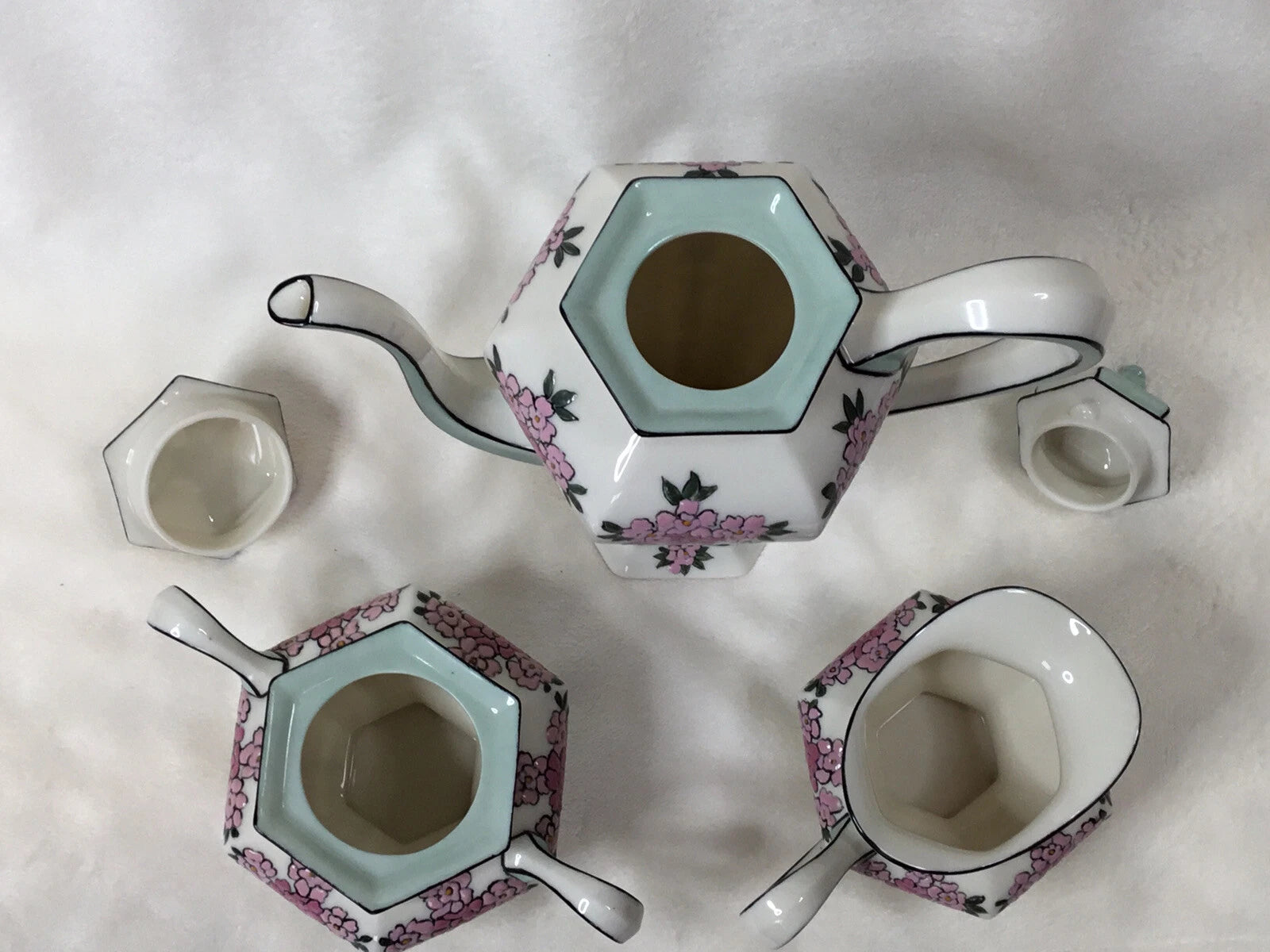 American Belleek Lenox Custom Tea Pot Sugar Bowl Cream Pitcher Signed 1913 S.H.S