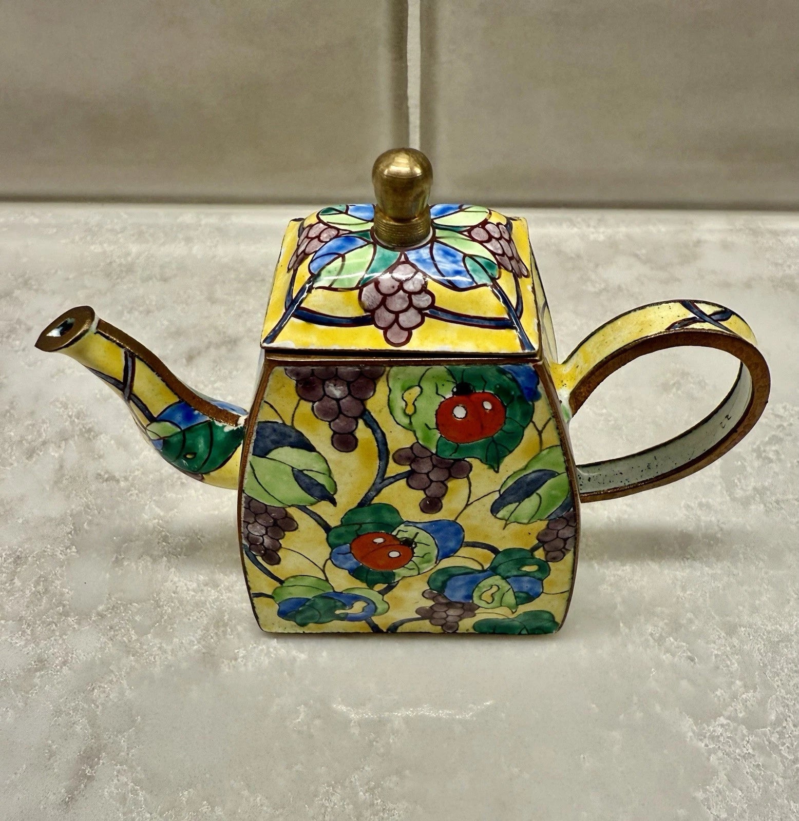 Kelvin Chen Mini Enamel Teapot with Ladybugs and Grapes #922 Vintage 1999 | eBay