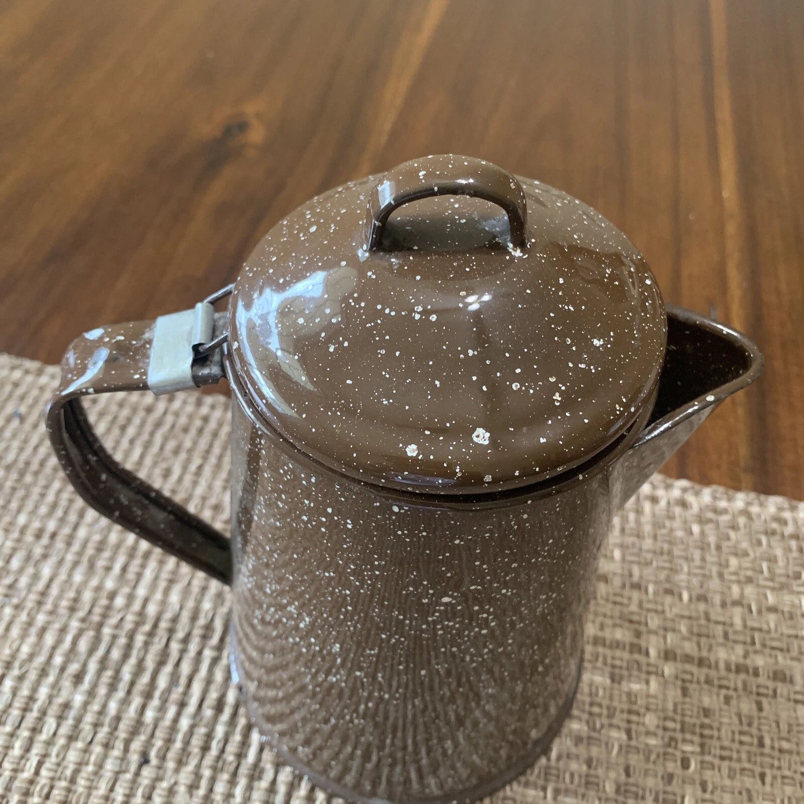 BROWN ENAMELED Speckled GRANITEWARE COFFEE TEAPOT 8" with LID Vintage | eBay