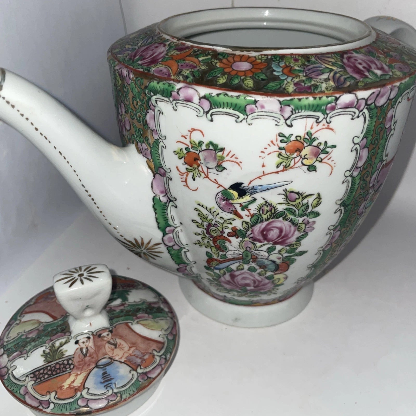 Chinese Rose Medallion Teapot Famille Rose Handpainted Enameled Stamped On Base | eBay