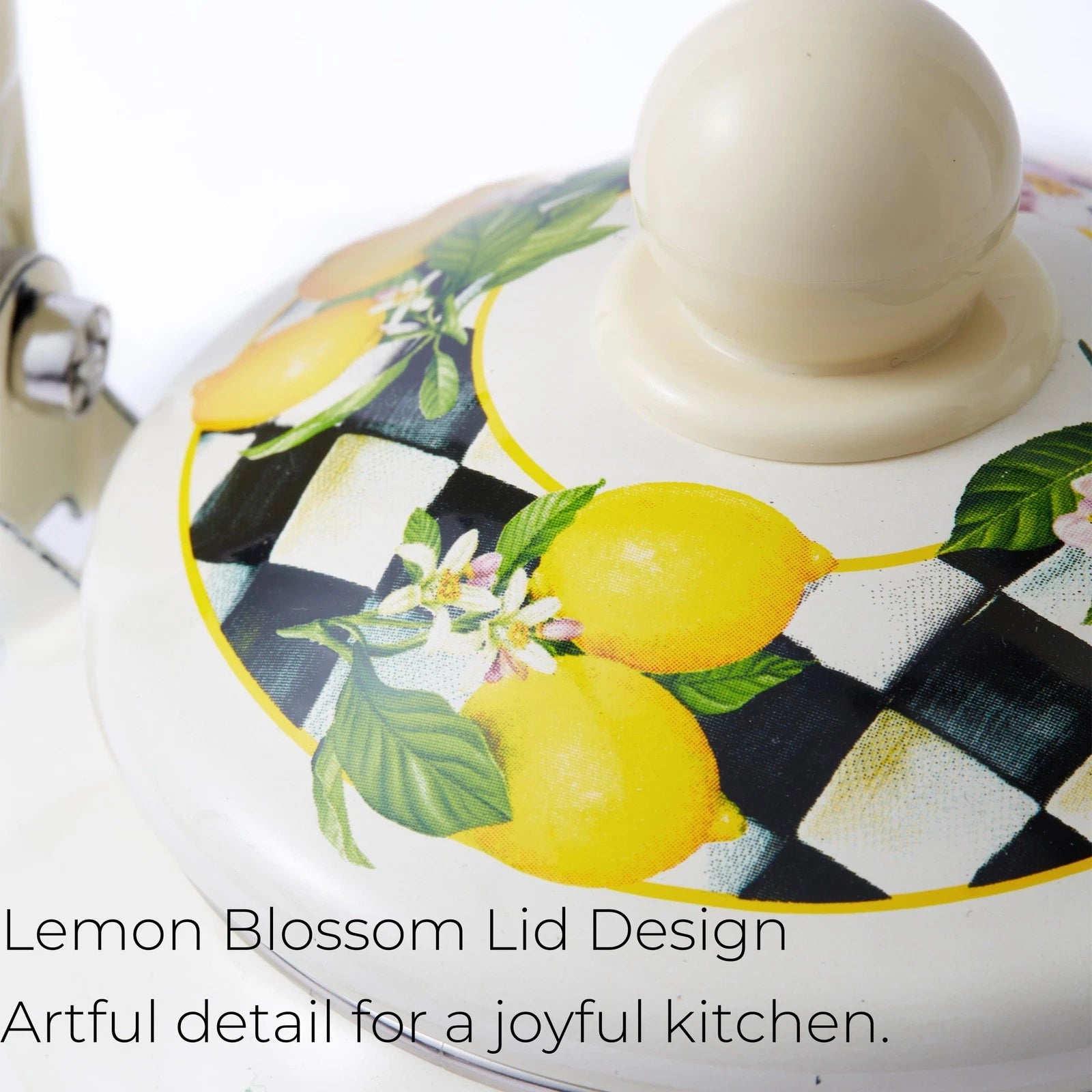 Checkered Tea Kettle with Lemon Pattern – 2 Quart Enamel Stovetop Teapot for ...