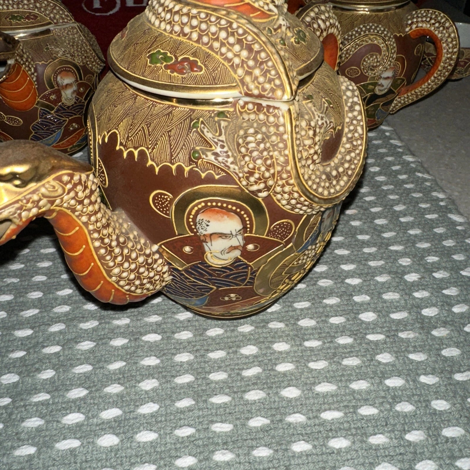 ANTIQUE 17 JAPANESE SATSUMA TEA SET PORCELAIN DRAGON-WARE MORIAGE RAISED ENAMEL | eBay