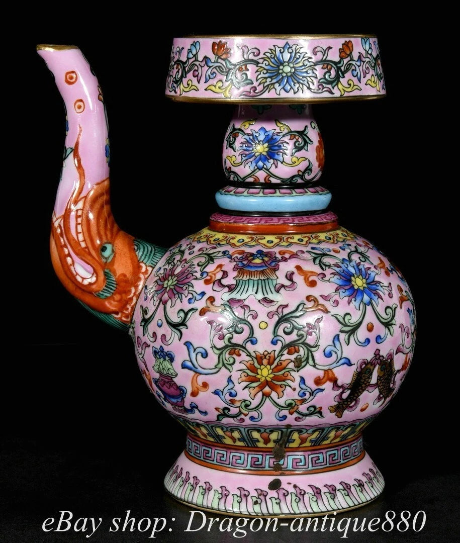 7.8" Qing Qianlong Marked Enamel Colour Porcelain Flower Wine Tea Pot Flagon