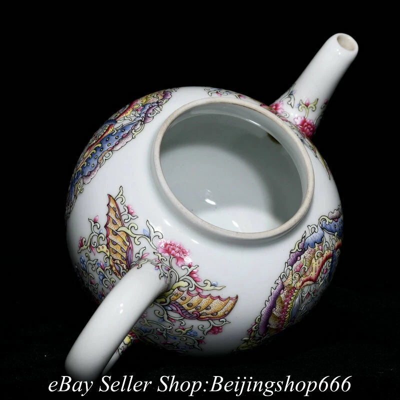7.6" Yongzheng Marked Chinese Colour enamels Porcelain Butterfly Teapot Kettle