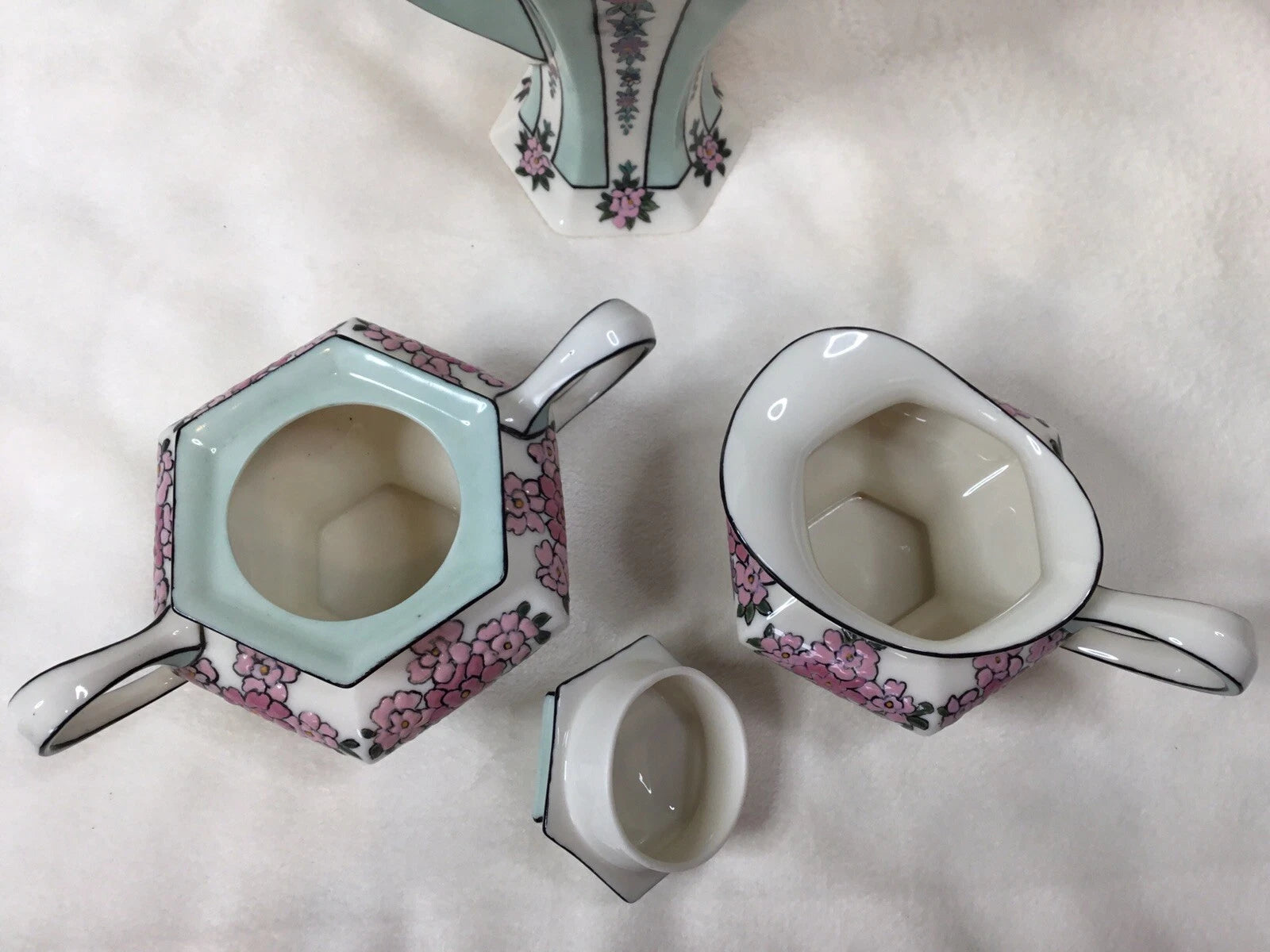 American Belleek Lenox Custom Tea Pot Sugar Bowl Cream Pitcher Signed 1913 S.H.S