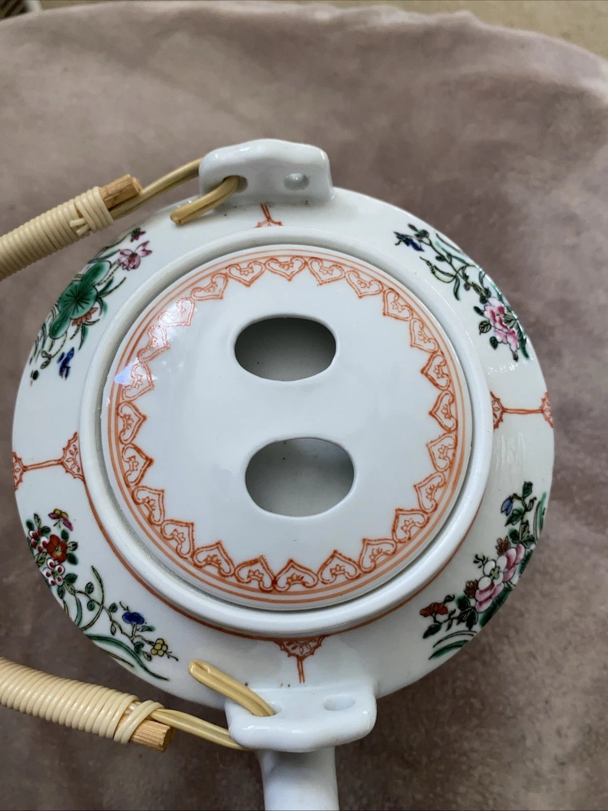 Antique Chinese Enameled Famille Rose Porcelain Teapot W/Floral Design