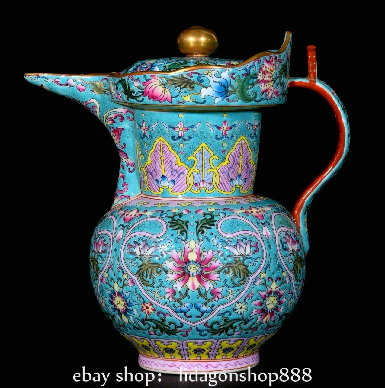 9" Yongzheng Marked Enamel Porcelain Gilt Flower Leaf Pattern Wine Tea Pot | eBay
