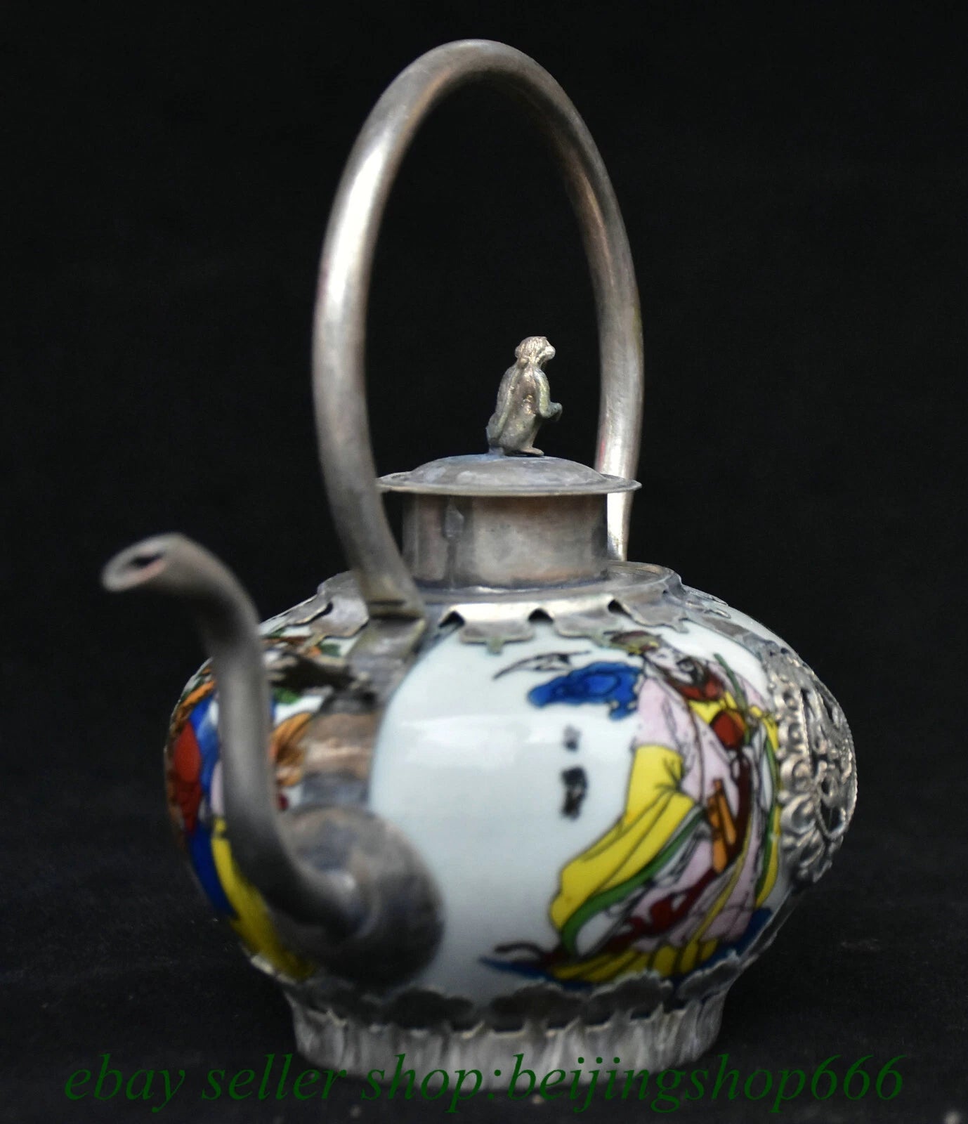 5.6" Old Chinese Copper enamel Porcelain Lohan Arhat Portable Kettle Teapot | eBay