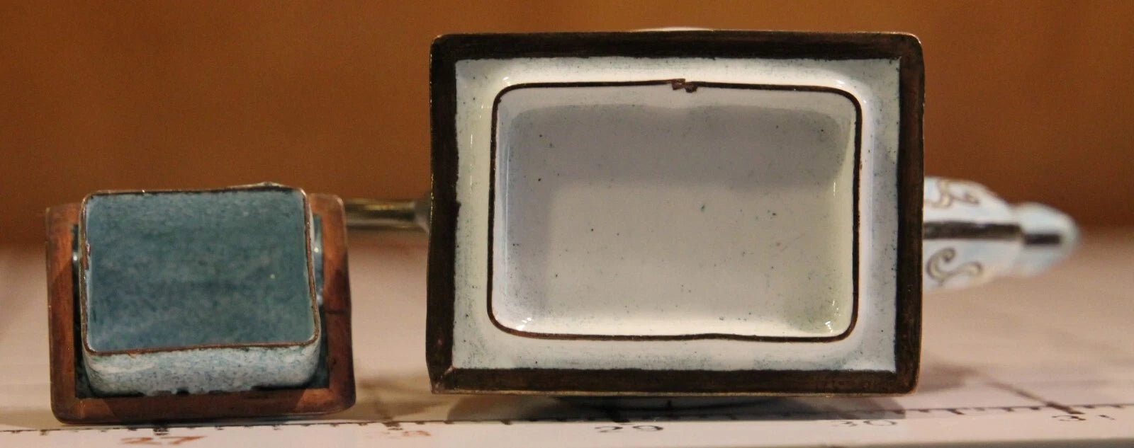 Enamel on Copper Miniature Teapot White & Blue Floral Petite abt 3.5" tall