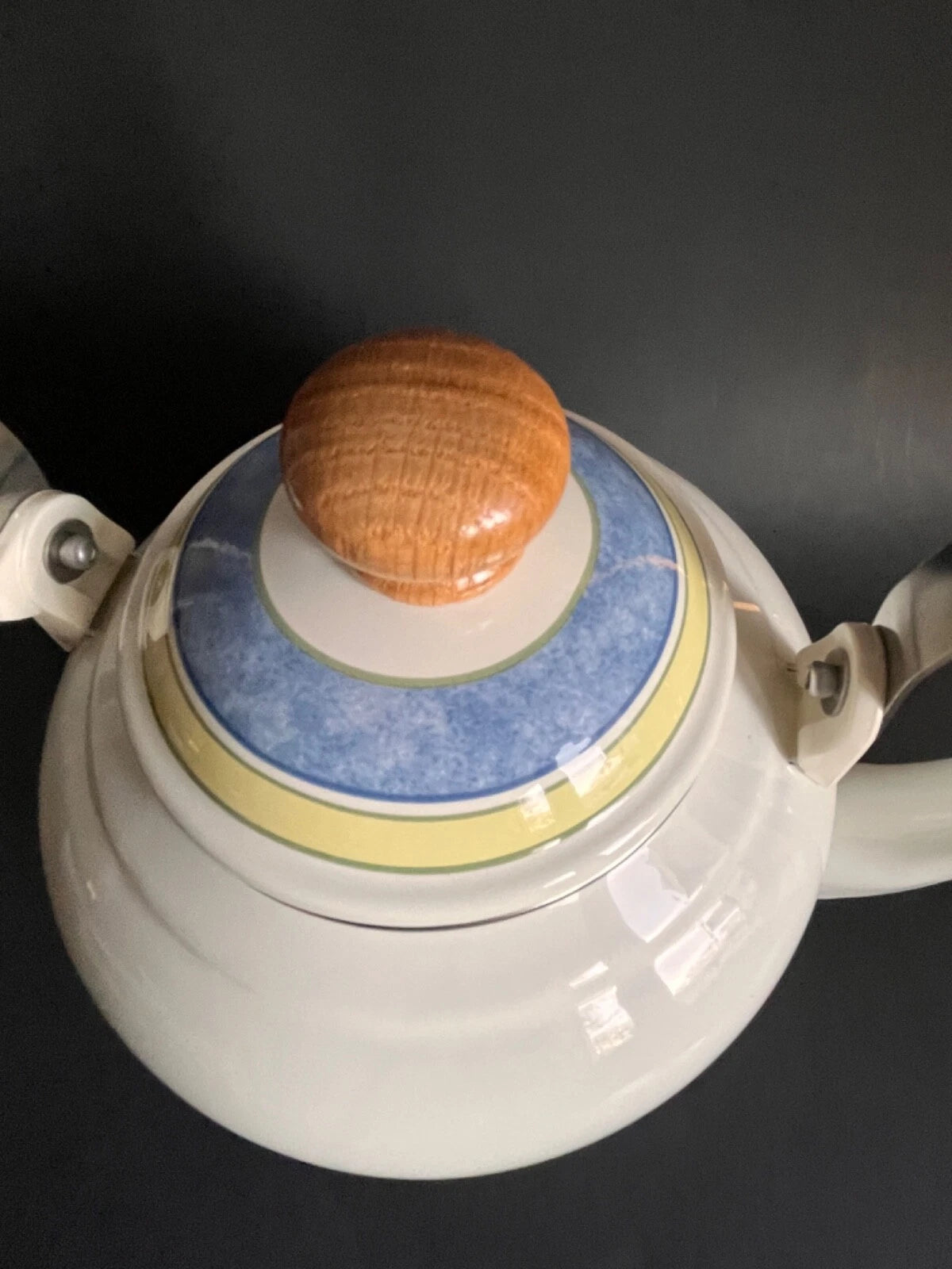 Enamel Ware Royal Doulton Carmina Tea Pot Lemons with Wooden Handle Very Nice | eBay