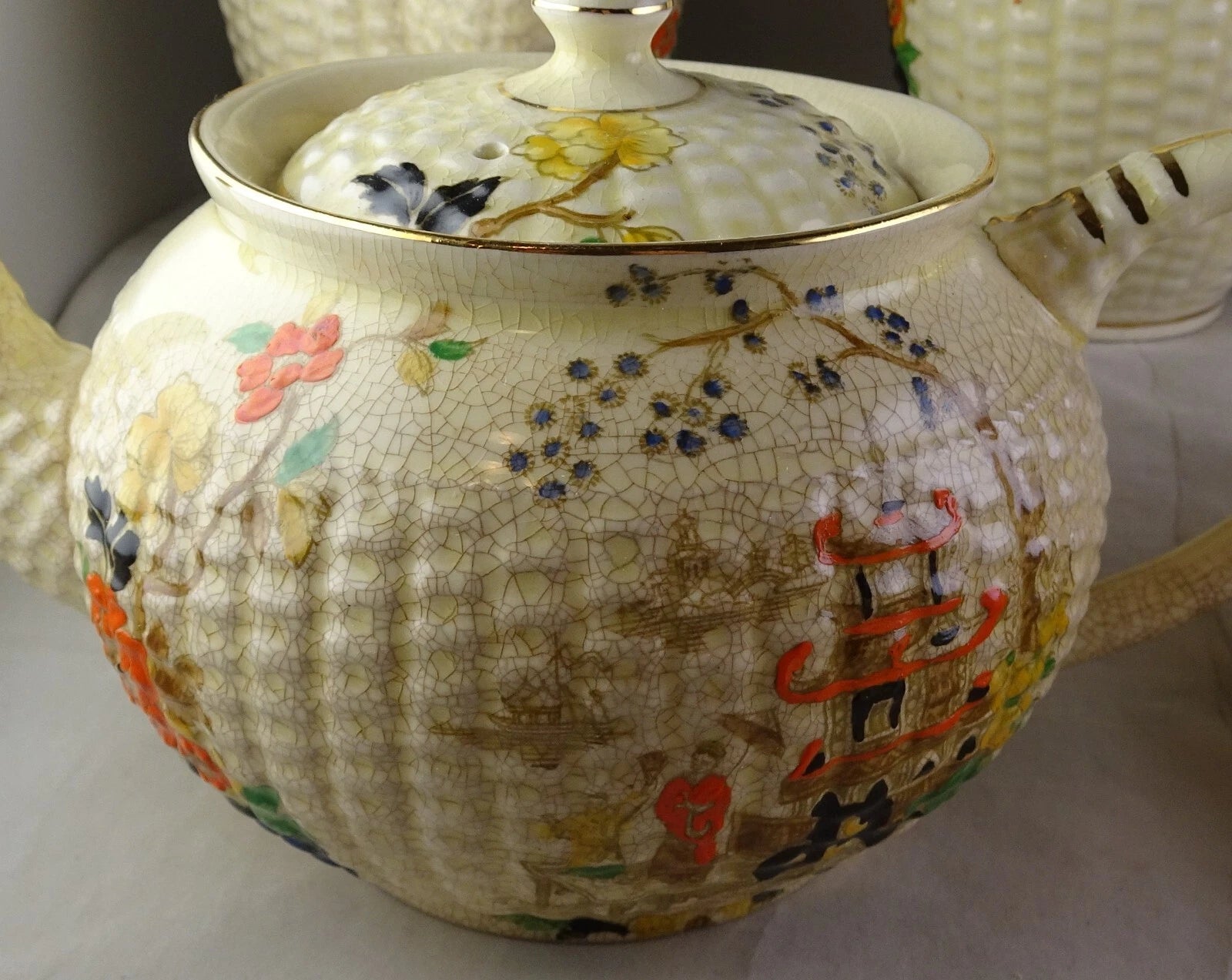 Adderley Temple Group - Pitchers Teapot Creamer Sugar ++ Asian Scene Enamelled | eBay