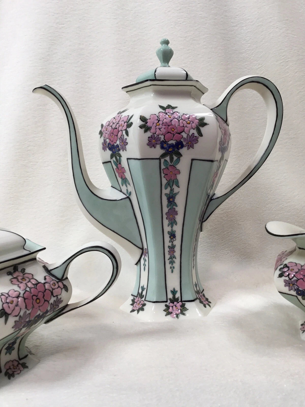 American Belleek Lenox Custom Tea Pot Sugar Bowl Cream Pitcher Signed 1913 S.H.S