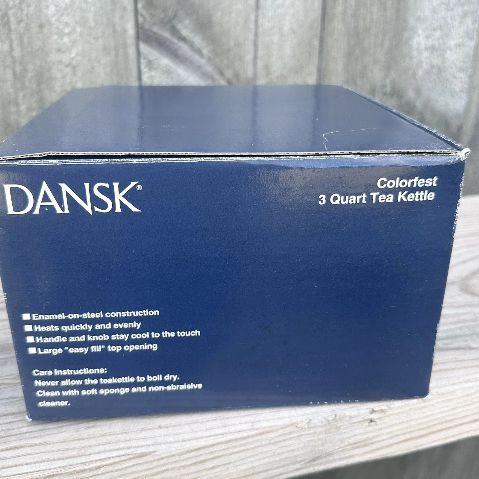 Dansk Colorfest Blue Enamel Teapot Kettle 3 Quart New in BOX NIP NOS #01068