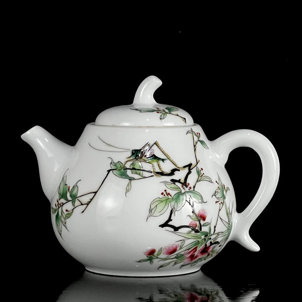 Chinese Enamel Colour Porcelain Handpainted Grass Insect Flower&plantTeapot 4750