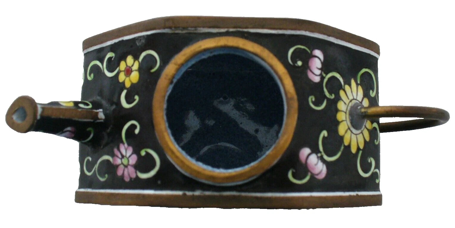ASIAN~Mini~ENAMEL PAINTED~Floral~HEXAGON~Lidd~Tea Pot~COLLECTIBLE~4.5"x1.75"x3"