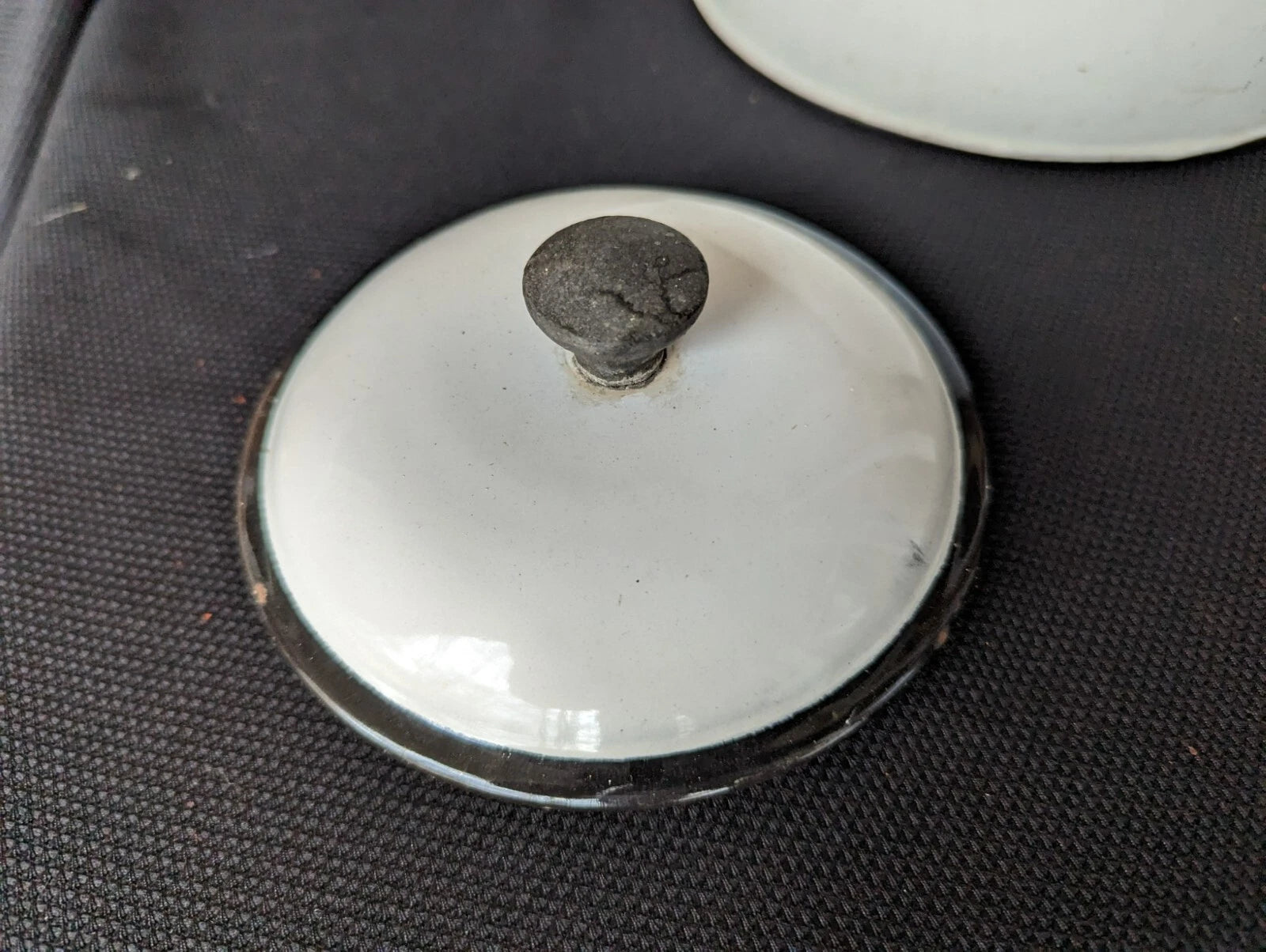 Antique Enamelware White Tea Pot Coffee Kettle Porcelain