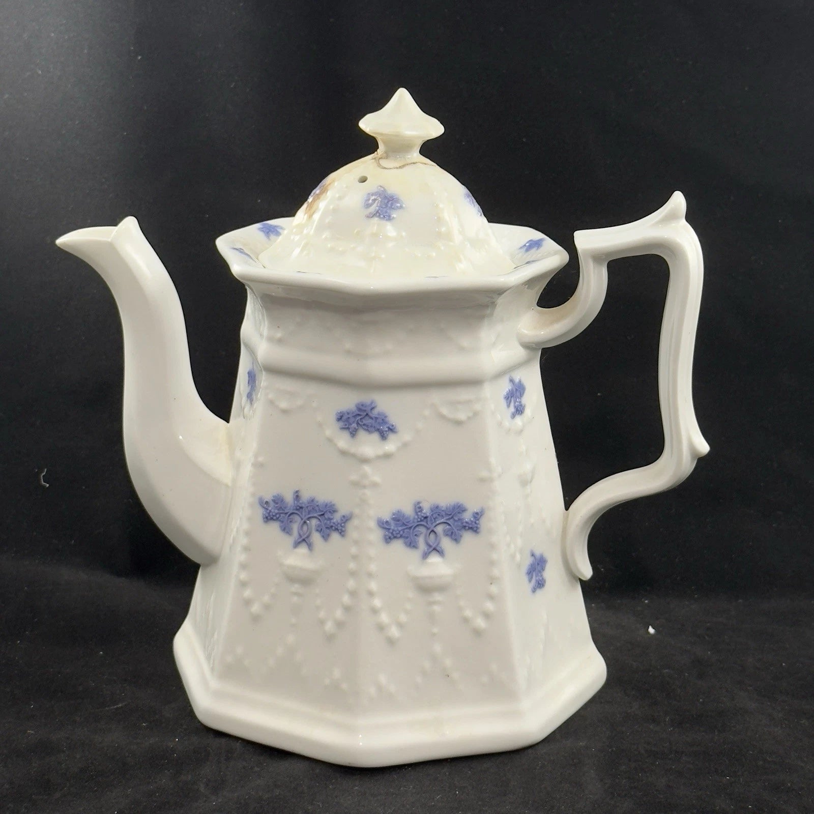 Antique Chelsea Ware Teapot with Lid Victorian Floral Enamel C1850s