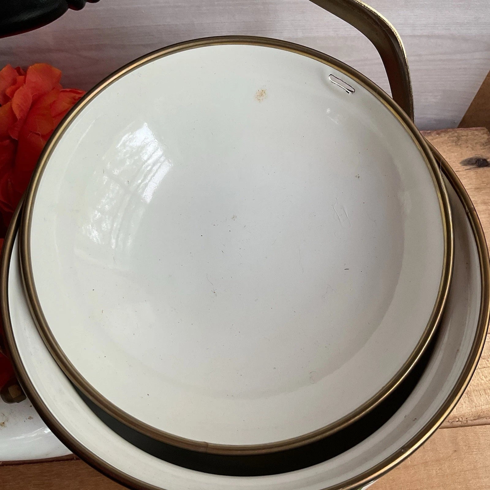 ASTA Enamelware Tea Kettle Teapot Brass Handles Tulips Vtg 1960’s West Germany | eBay