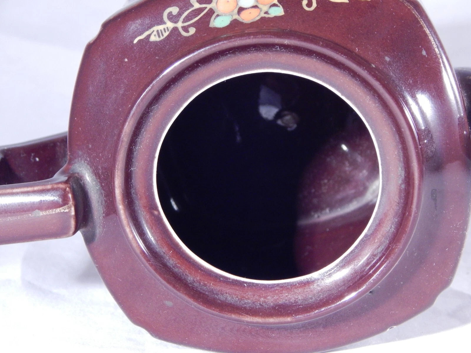 Antique Vintage Japan Teapot Early Mid Century Glossy Embossed Design Enamel