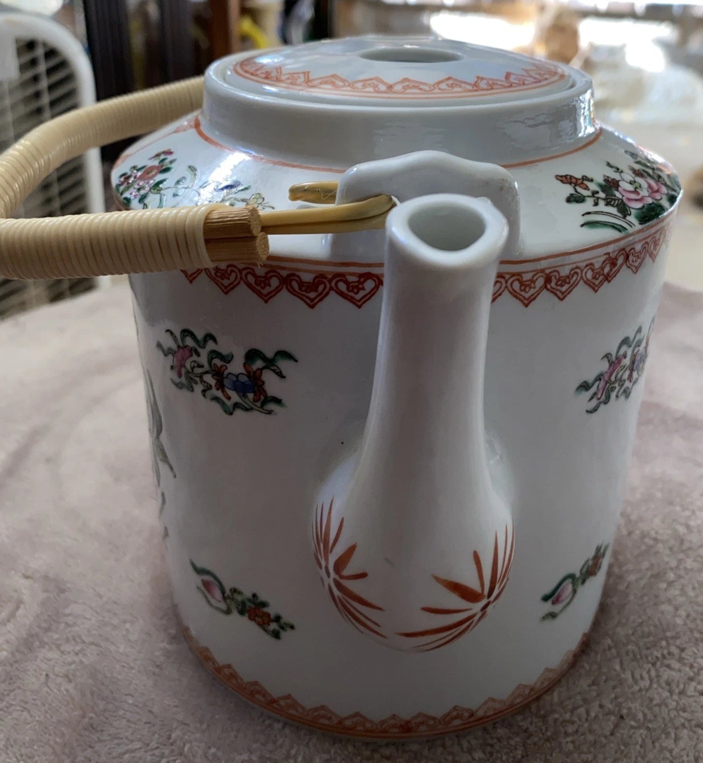 Antique Chinese Enameled Famille Rose Porcelain Teapot W/Floral Design