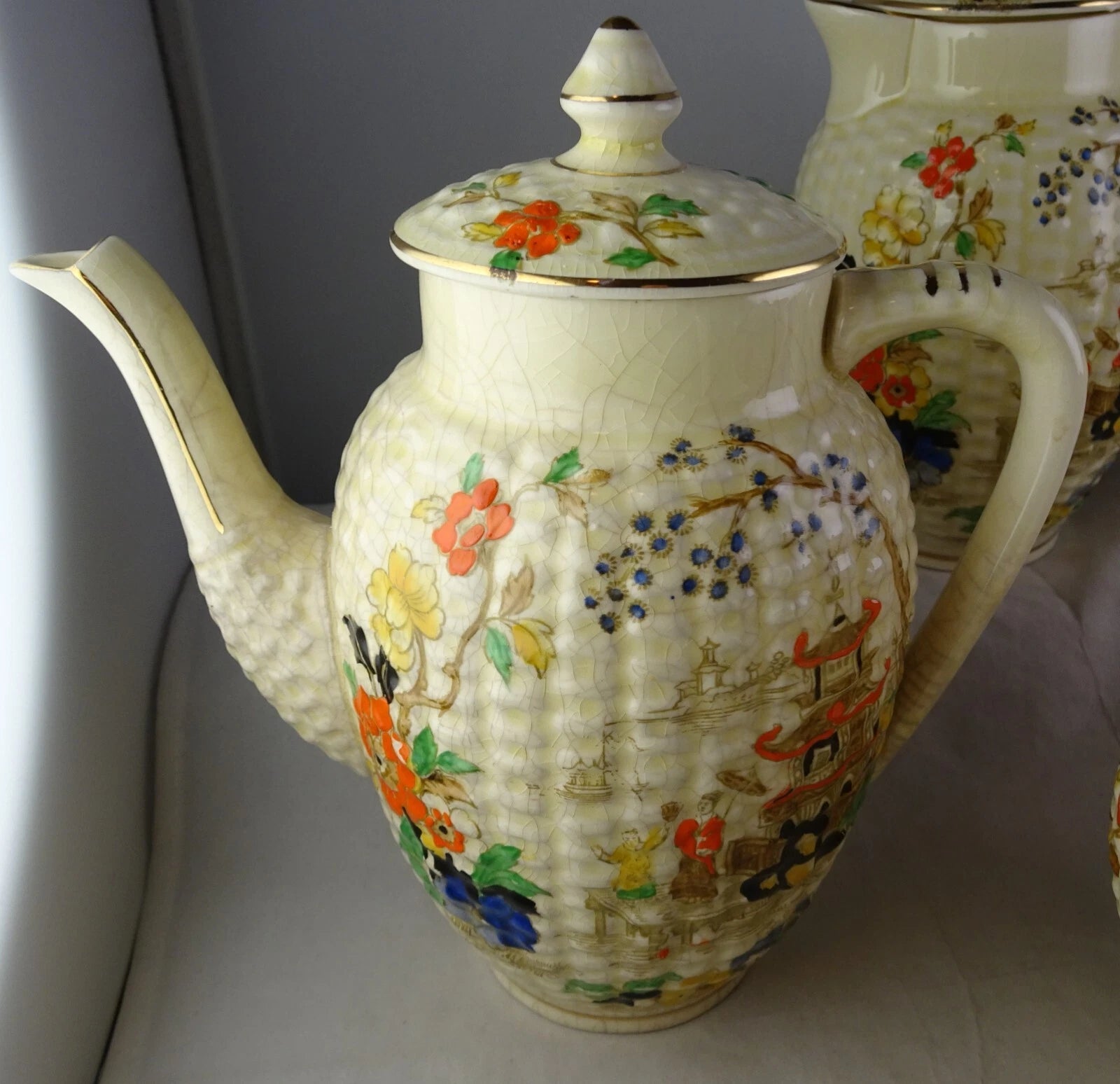 Adderley Temple Group - Pitchers Teapot Creamer Sugar ++ Asian Scene Enamelled | eBay