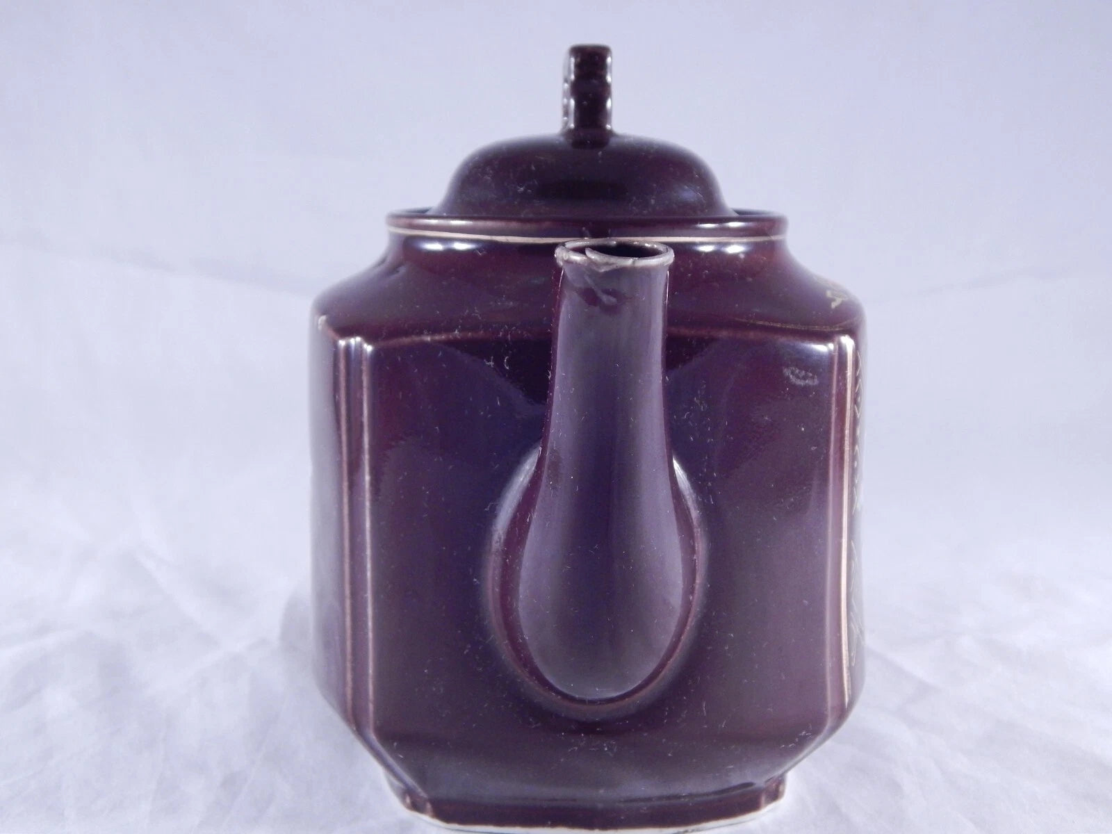 Antique Vintage Japan Teapot Early Mid Century Glossy Embossed Design Enamel