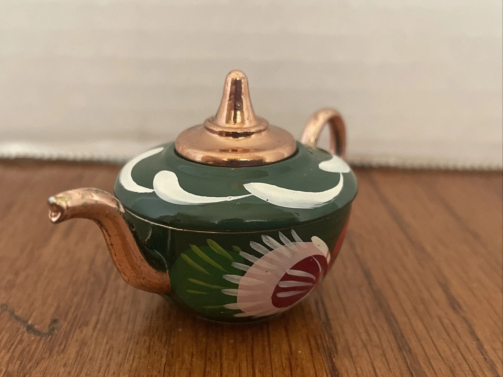 Minature Tole Enamel English Teapot Wales  Hand Painted